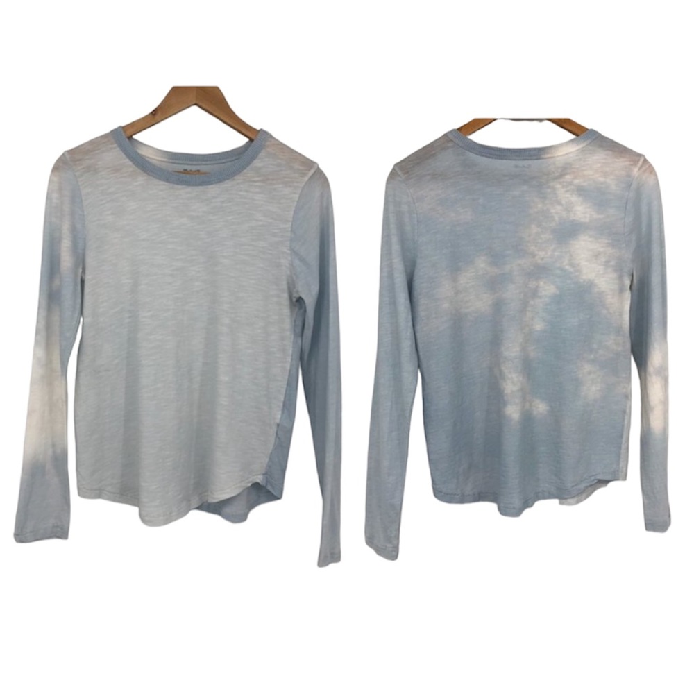 Madewell Blue White Cloudy Tie Dye Ribbed crewneck cotton whisper long sleeve SP